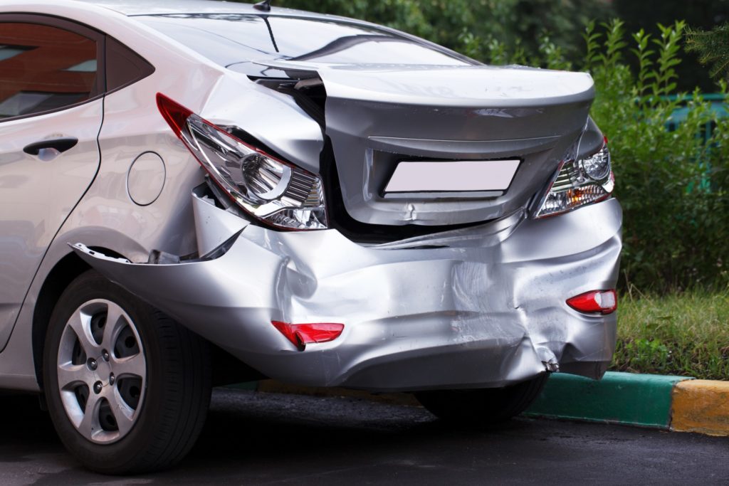 The car has a big dent at the back from accident-Seattle car accident lawyer